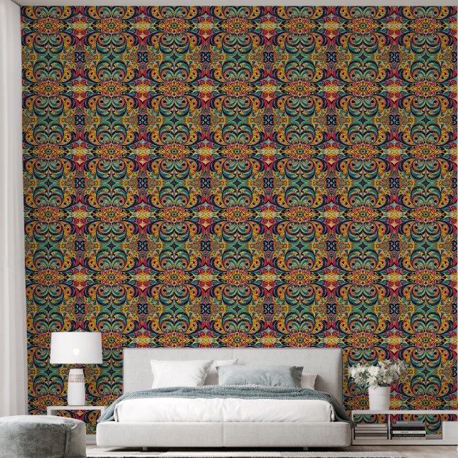 Colour Symphony Mandala – Bold Psychedelic Floral Wallpaper (Bedroom)