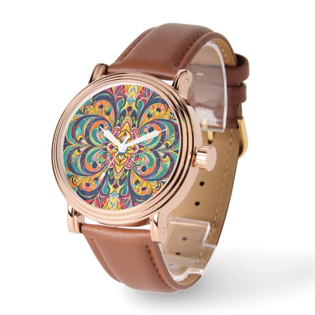 Colour Symphony Mandala – Bold Psychedelic Floral Watch (Angle)