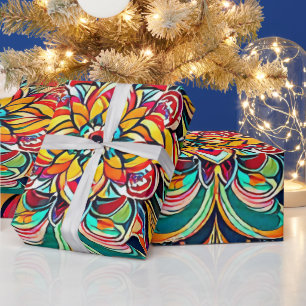 Colour Symphony Mandala – Bold Psychedelic Floral Wrapping Paper