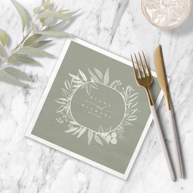 Colour Tones Eucalyptus Wedding Wreath Grn ID901 Napkin (Creator Uploaded)