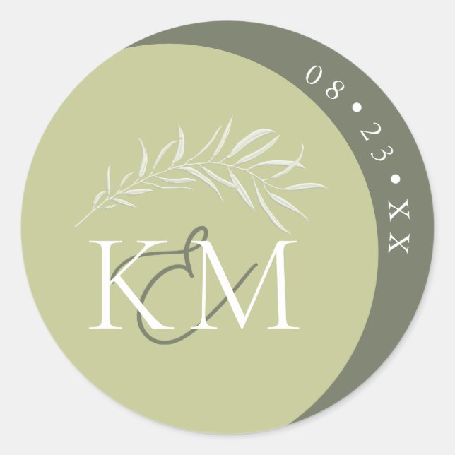 Colour Tones Wedding Initials Green ID901 Classic Round Sticker (Front)