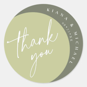 Colour Tones Wedding Thank You Green ID901  Classic Round Sticker