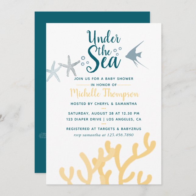 Colour trend Under the Sea Ocean themed Baby Showe Invitation (Front/Back)