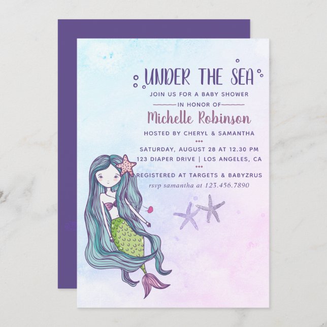 Colour trend Under the Sea Ocean themed Baby Showe Invitation (Front/Back)