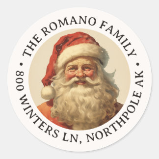 Colour Vintage Santa Christmas Address Classic Round Sticker