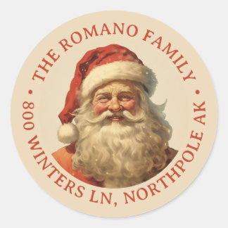 Colour Vintage Santa Christmas Address Classic Round Sticker