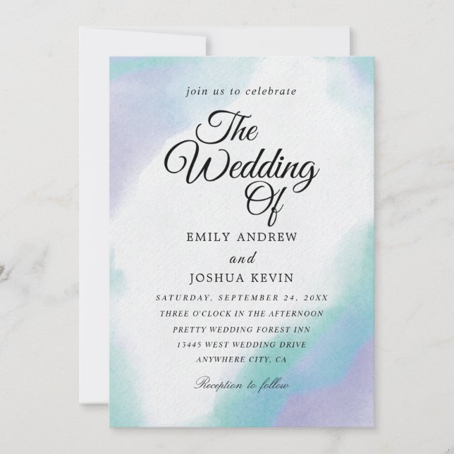 colour wash | teal and purple wedding invitations (Front)