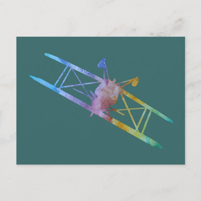 Colour-washed Upside Down Stunt Plane Postcard (Front)