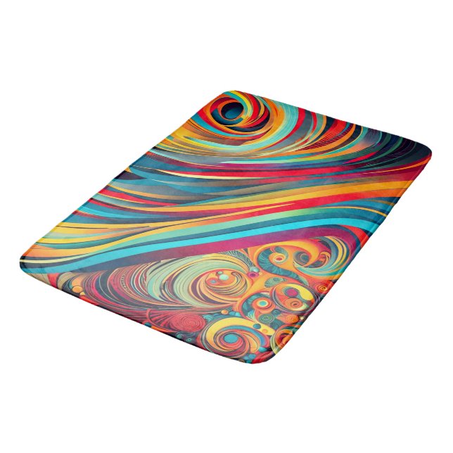 Colour Wave Fusion – Modern Abstract Swirl Art Bath Mat (Angled)
