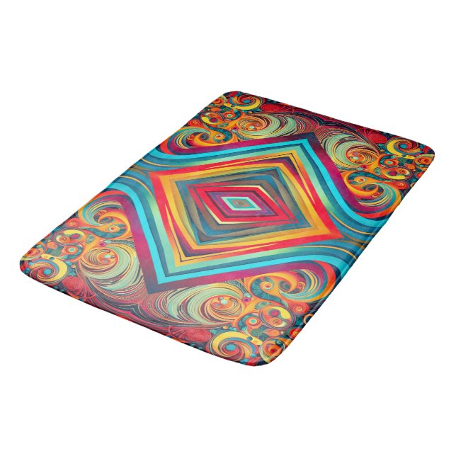 Colour Wave Fusion – Modern Abstract Swirl Art Bath Mat (Angled)