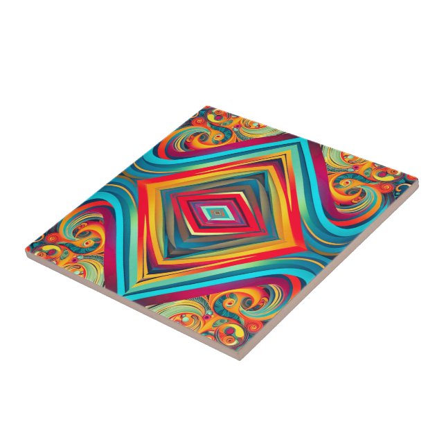 Colour Wave Fusion – Modern Abstract Swirl Art Ceramic Tile (Side)