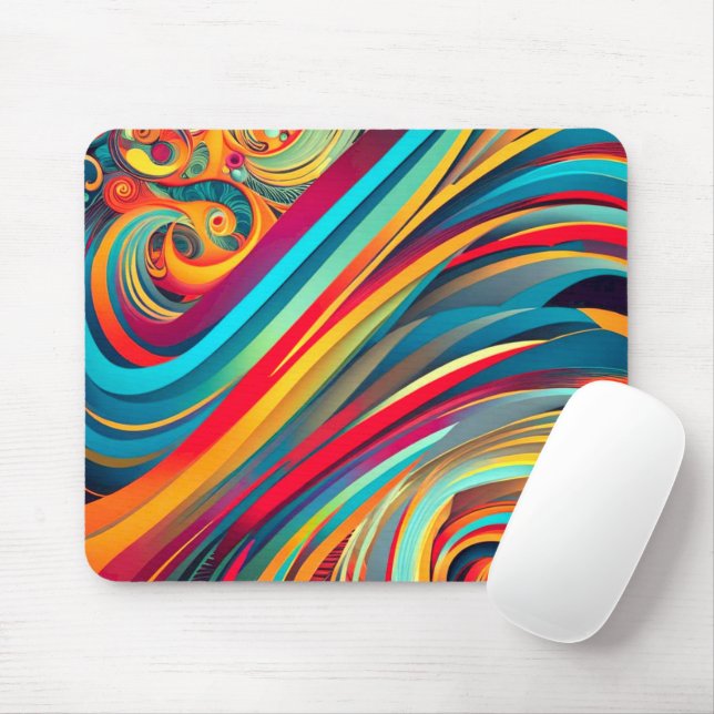Colour Wave Fusion – Modern Abstract Swirl Art Mouse Pad (With Mouse)