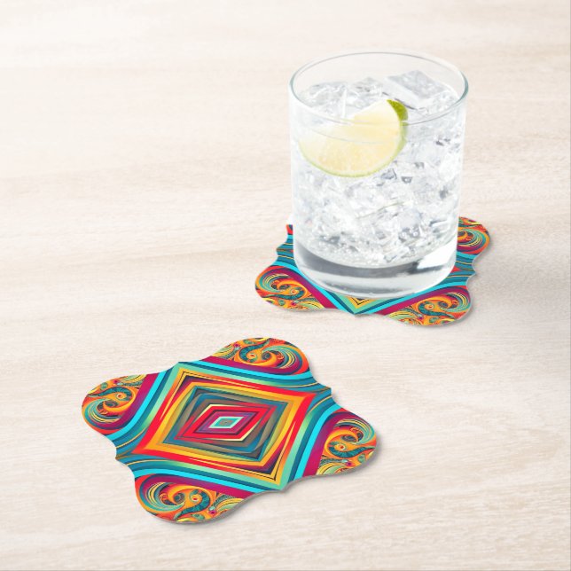 Colour Wave Fusion – Modern Abstract Swirl Art Paper Coaster (Insitu)