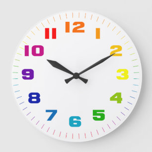 Colour Wheel Numbers on White Large Clock