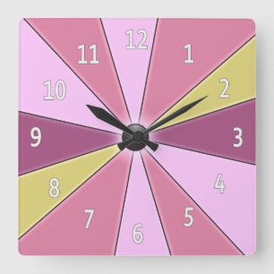 Colour Wheel Pink Square Wall Clock