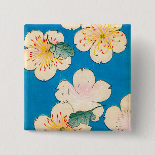 Colour Woodblock Print of Dogwood Blossoms 15 Cm Square Badge