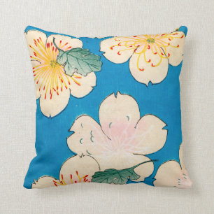 Colour Woodblock Print of Dogwood Blossoms Cushion
