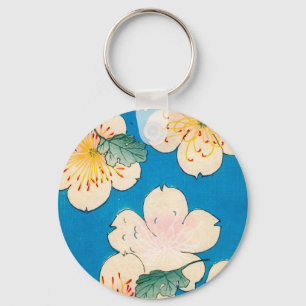 Colour Woodblock Print of Dogwood Blossoms Key Ring