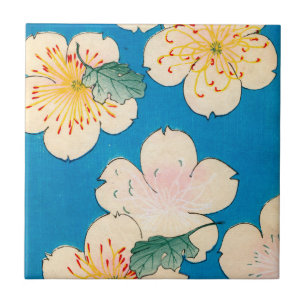 Colour Woodblock Print of Dogwood Blossoms Tile