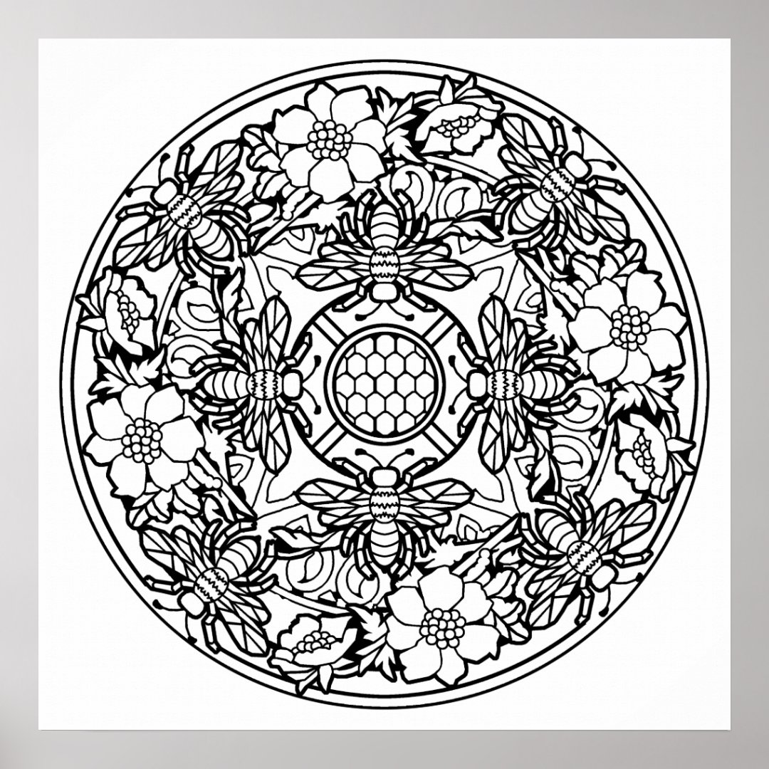 Colour Your Own Bees Mandala Colouring Poster | Zazzle