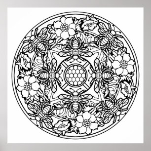 Colour Your Own Bees Mandala Colouring Poster