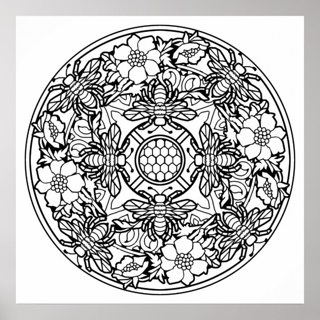 Colour Your Own Bees Mandala Colouring Poster (Front)