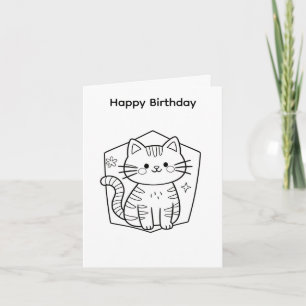 Colour your own birthday card cat design