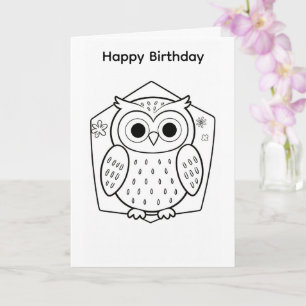 Colour your own birthday card owl design