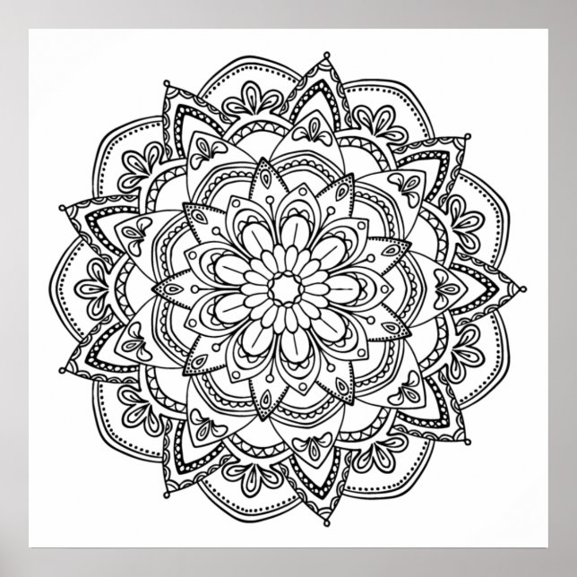 Colour Your Own Black and White Mandala Poster (Front)
