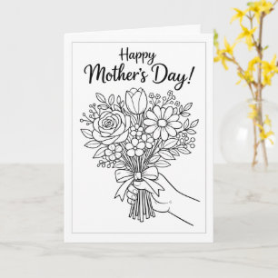 Colour Your Own Card - Floral Bouquet Mother's Day