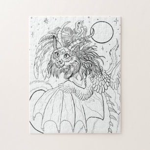 Colour your Own Cat Dragon Jigsaw Puzzle