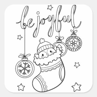 Colour Your Own Christmas Penguin in a Stocking Square Sticker