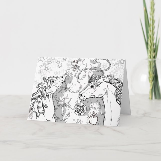 Colour your Own Christmas Ponies Card (Front)