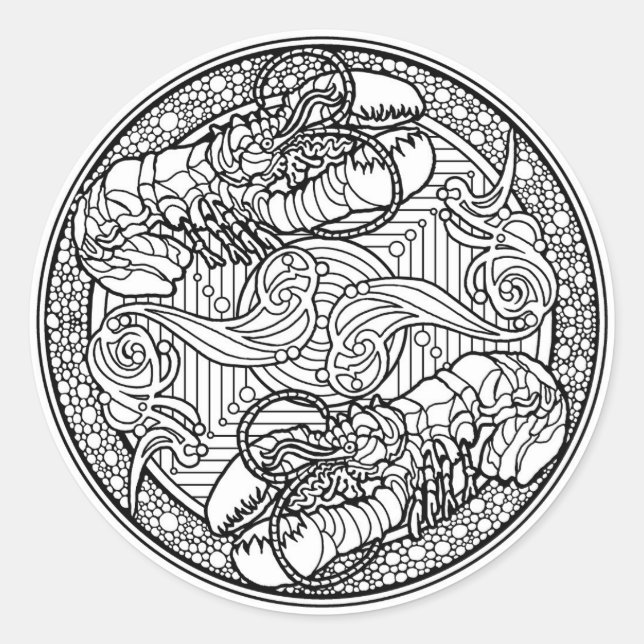 Colour Your Own Colouring Book Design Lobster Ocea Classic Round Sticker (Front)