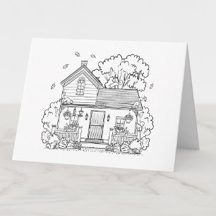Colour Your Own Cosy House and Squirrels Blank Thank You Card