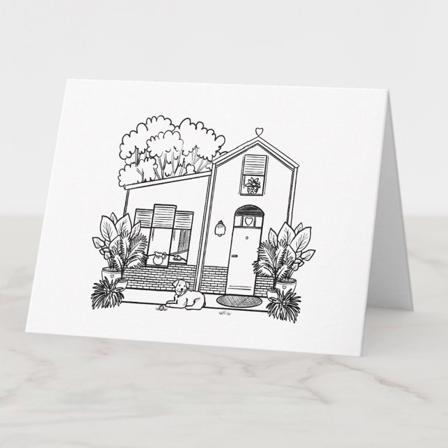 Colour Your Own Cute House with Dog Blank Thank You Card (Creator Uploaded)