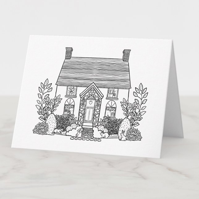 Colour Your Own Cute House with Rabbits Blank Thank You Card (Creator Uploaded)
