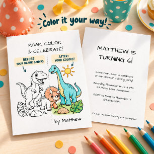 Colour Your Own Dinosaur Colouring Party Invitation