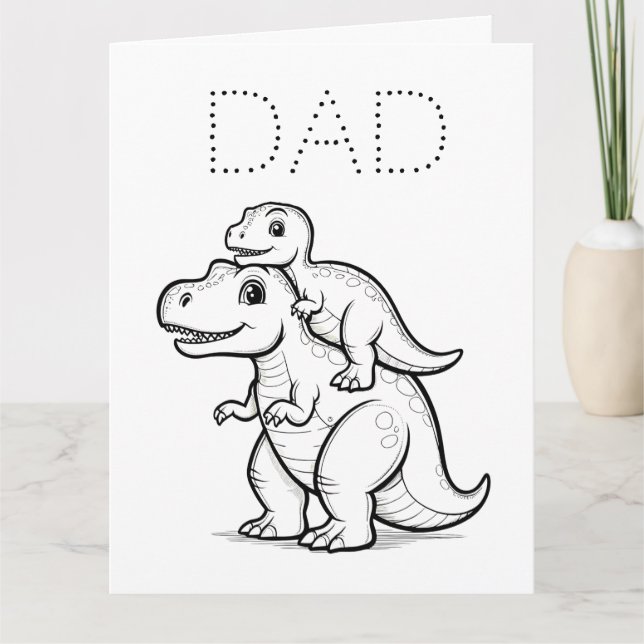 Colour-Your-Own Dinosaur DIY Happy Father's Day Card (Front)