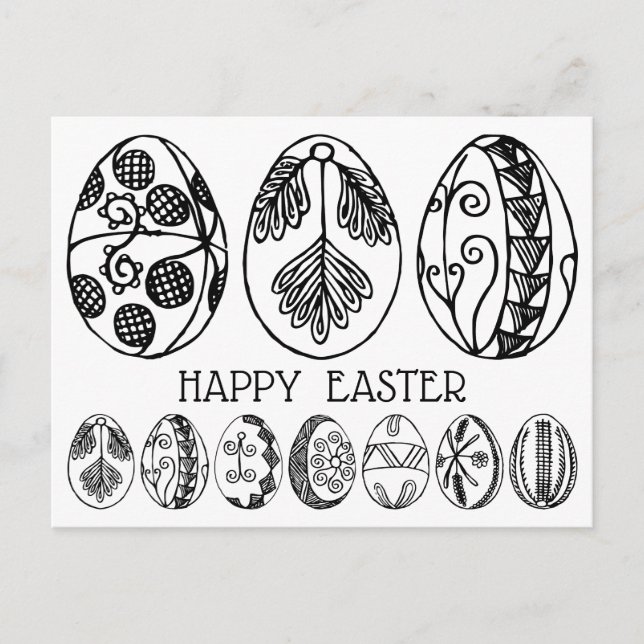 Colour Your Own Hand Drawn Easter Eggs—Happy Holiday Postcard (Front)