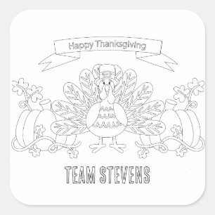 Colour Your Own Happy Thanksgiving Scene Square Sticker