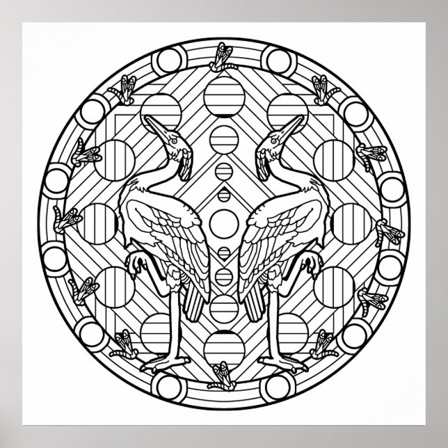 Colour Your Own Heron Mandala Colouring Poster (Front)