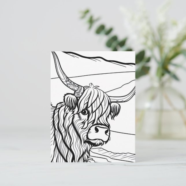 Colour Your Own! Highland Cow  Postcard (Standing Front)