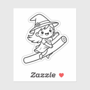 Colour Your Own Kawaii Witch Broomstick Summer