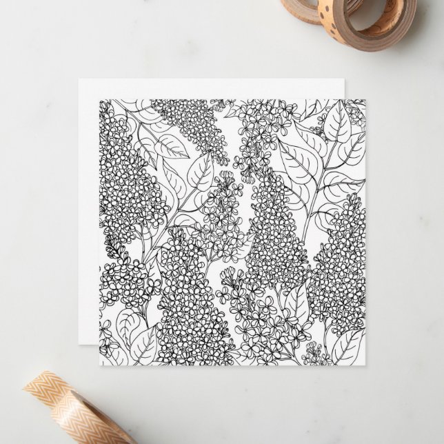 Colour Your Own Lilac Flowers Card (Front/Back In Situ)