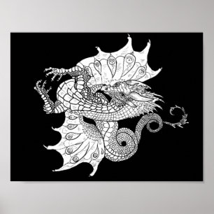 Colour your own Line Art Dragon Poster