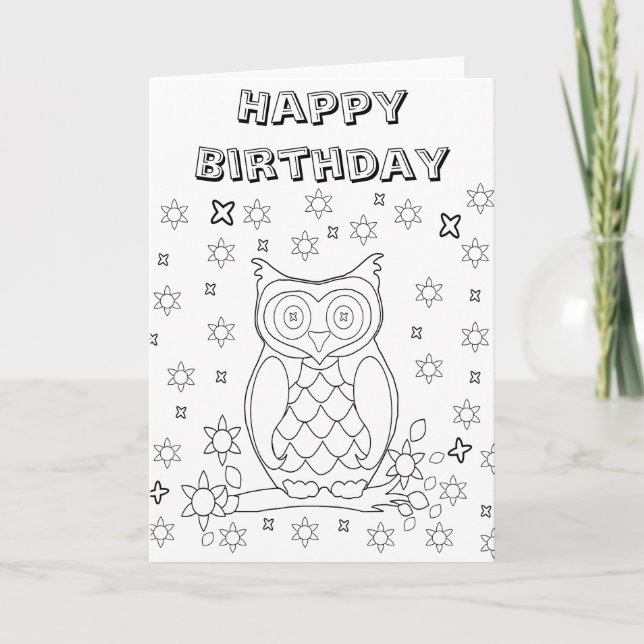 Colour Your Own Owl DIY Gifts Card (Front)