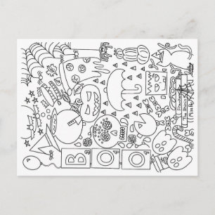 Colour Your Own Postcard - Halloween Doodle Collag