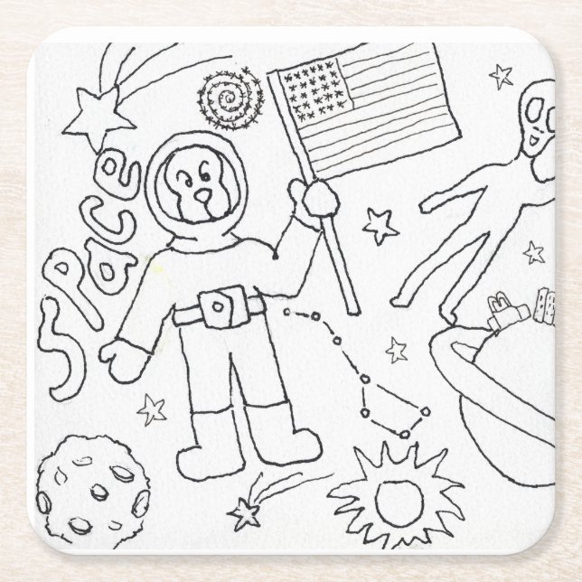 Colour Your Own Space Square Paper Coaster (Front)