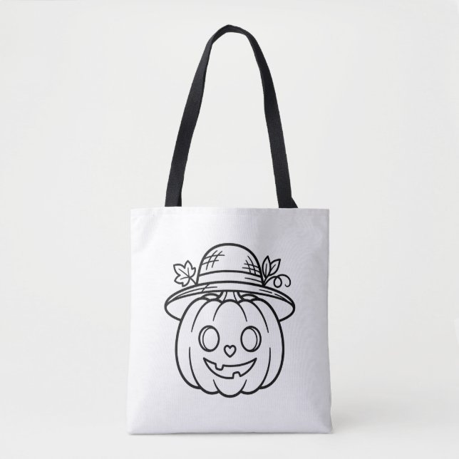 Colour Your Own Summer Pumpkin Straw Hat Tote Bag (Front)